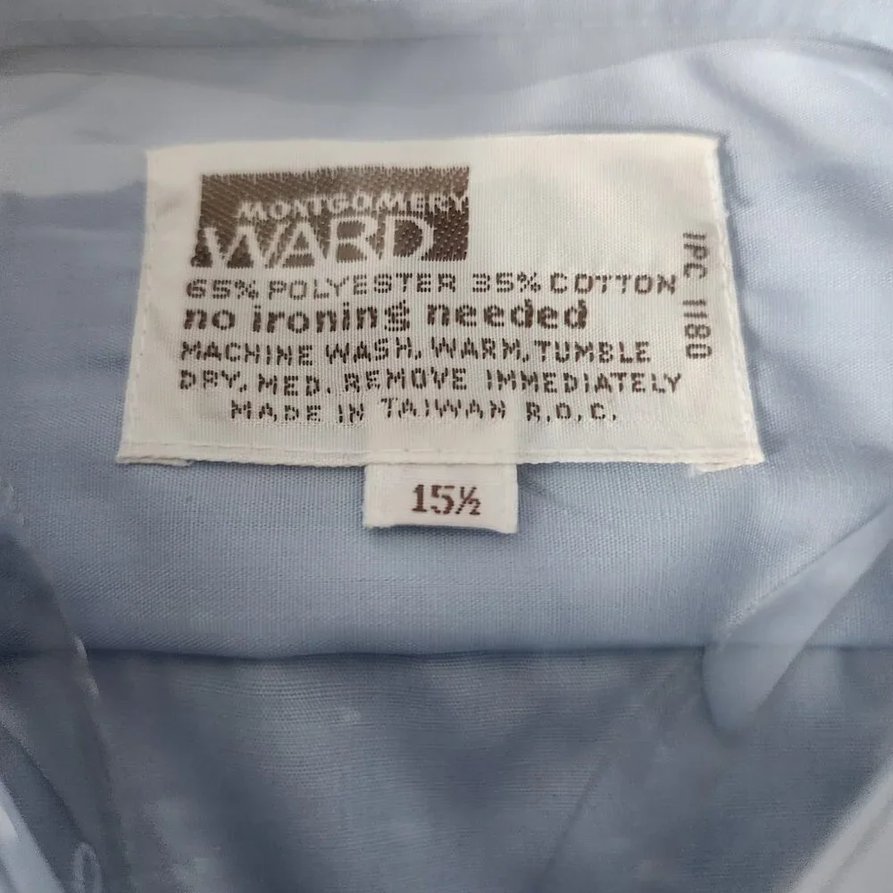 VTG Montgomery Ward Short Sleeve Dress Shirt 70's Pointed Collar Size‎ 15.5 Blue